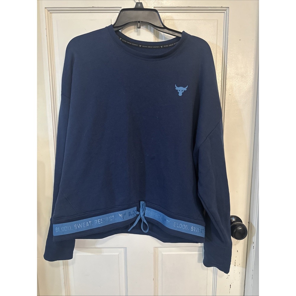 Under Armour Women's Project Rock Blue Fleece Crew‎ Sweatshirt Size Large